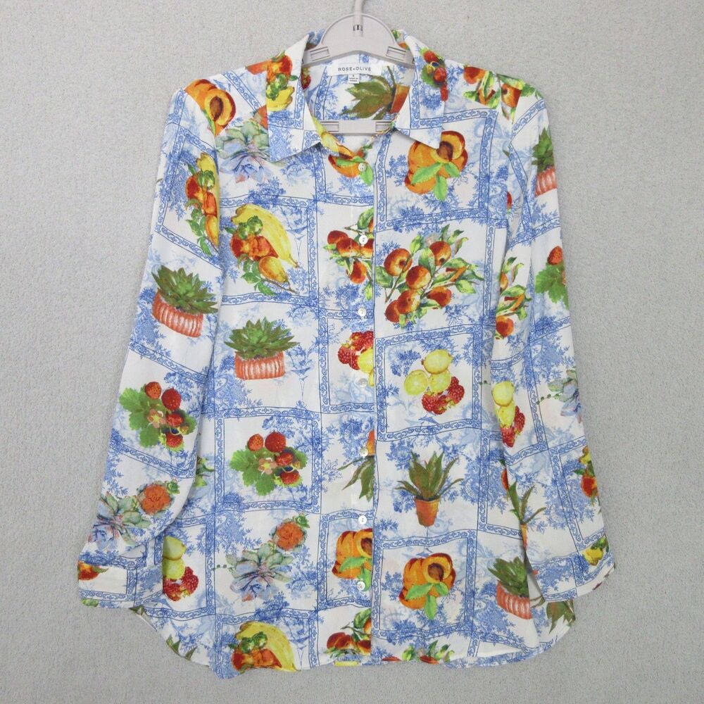 Rose+Olive Blouse Womens S Fruit Floral Print Long Sleeve Button Up